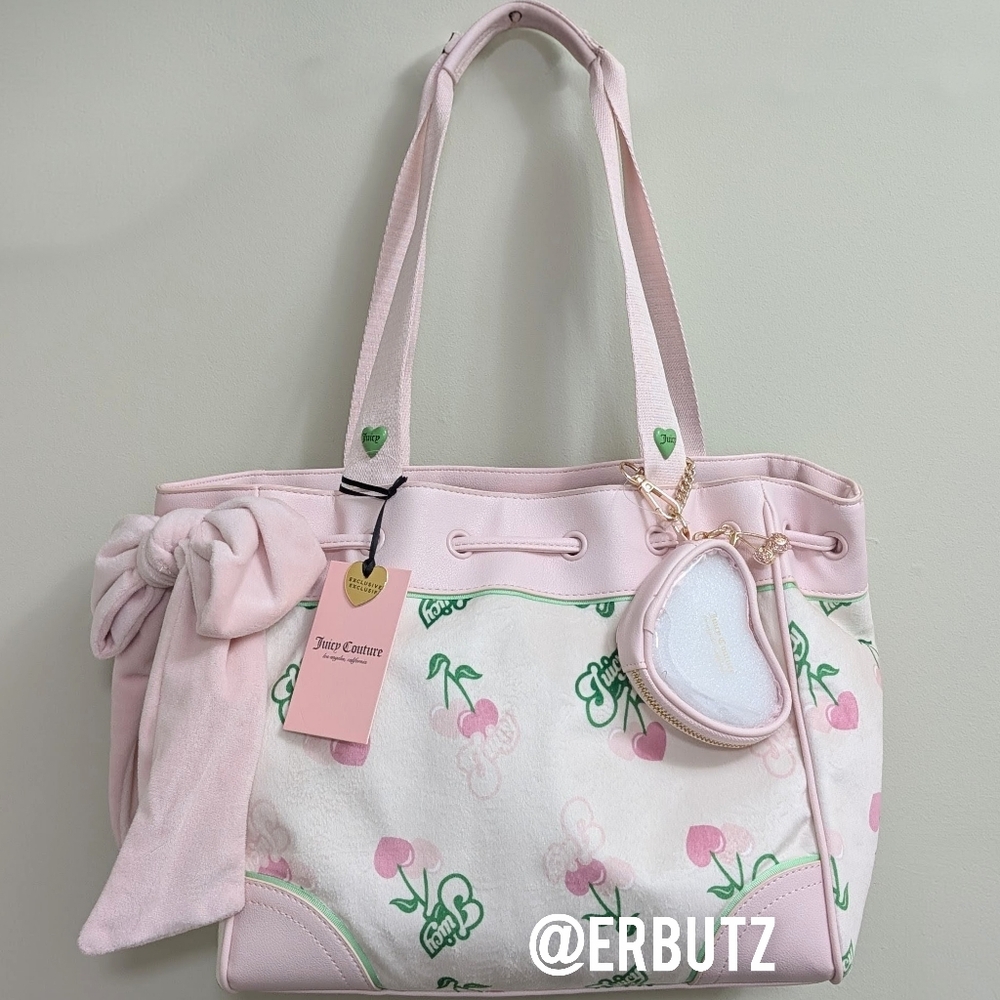 Juicy Couture Pink & Cream Y2K Cherry Daydreamer Purse w/ Detachable Coin Purse